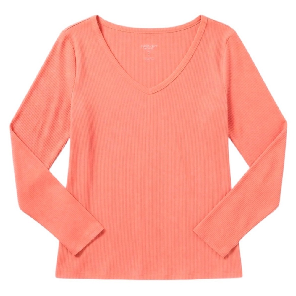 Torrid Women's Plus Size 2 NWT Super Soft Ribbed Shirt Coral Long Sleeve V-Neck